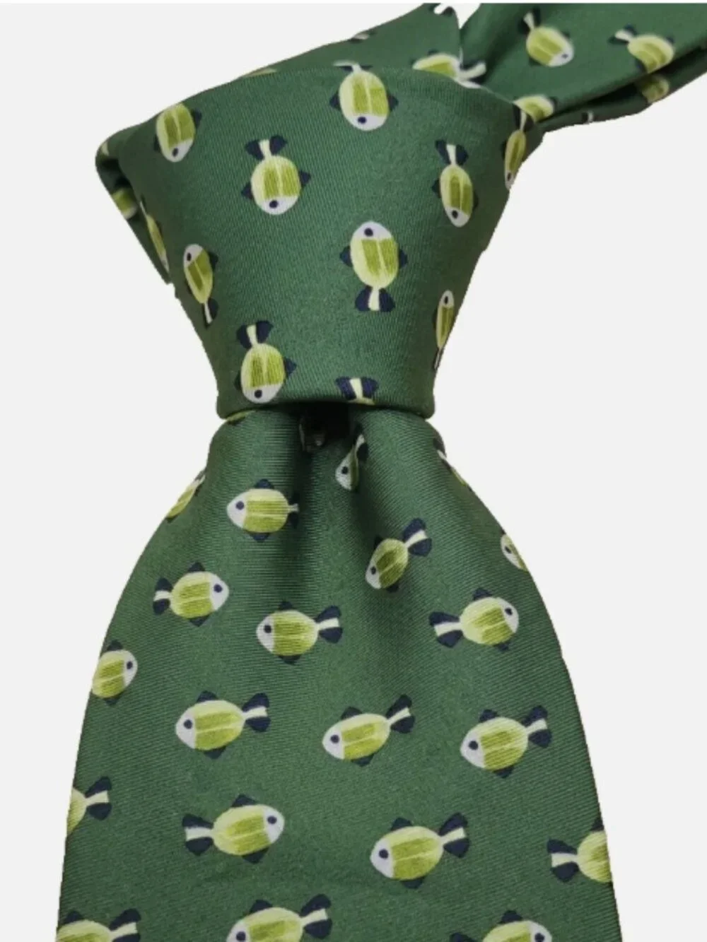 Banana Republic Men's Silk Tie Green Fish Pattern Italy Animal Print Necktie